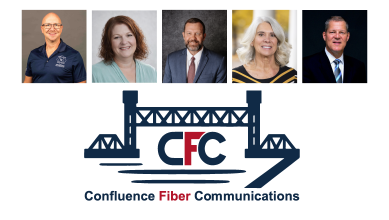 Confluence Fiber Communications board of directors with the CFC bridge logo
