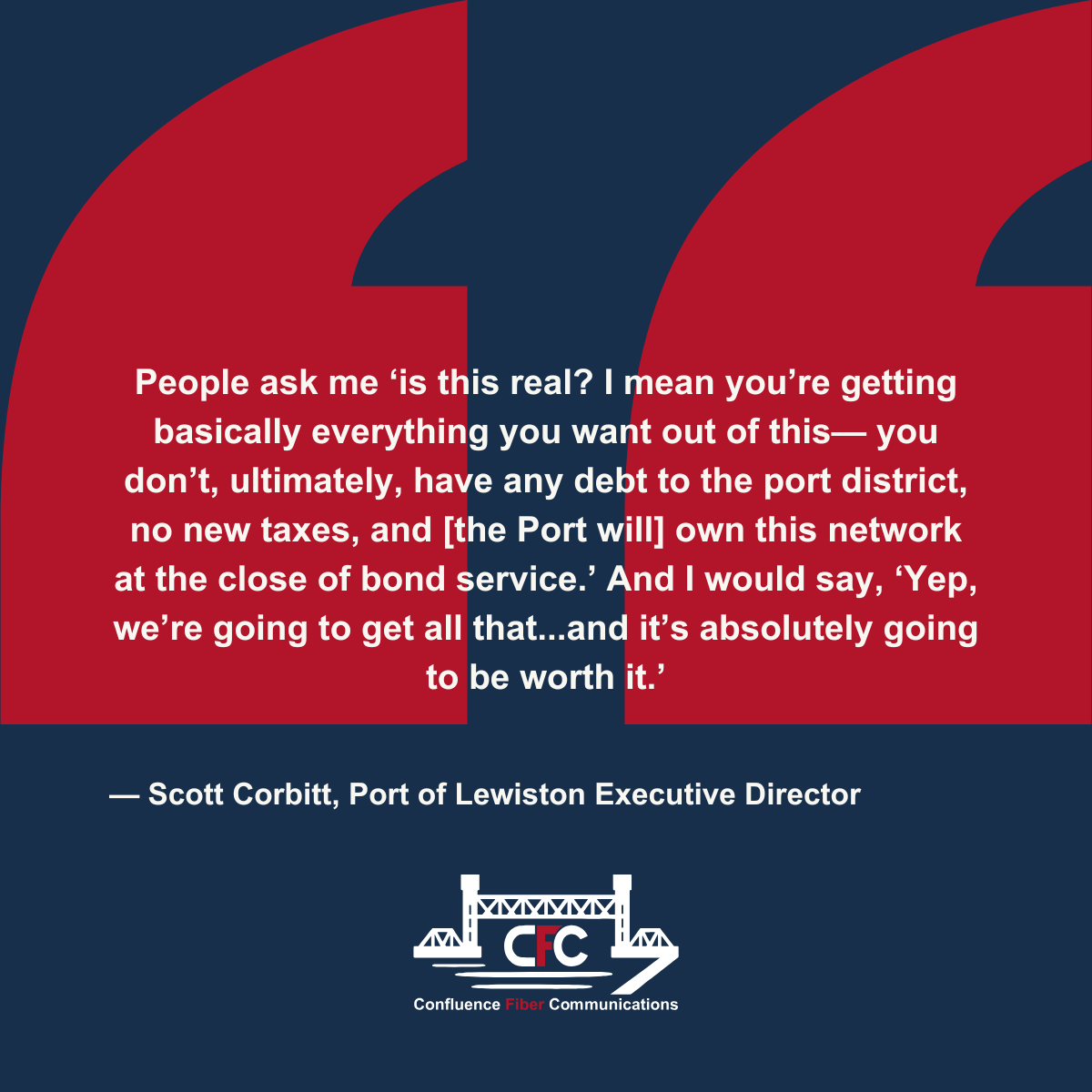 Quote from Scott Corbitt on the Port owning the network with no new taxes